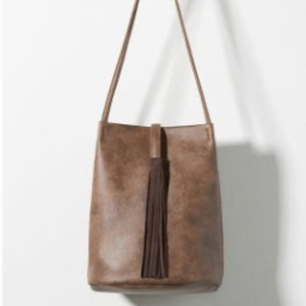 Anthropologie Tasseled Bucket Bag